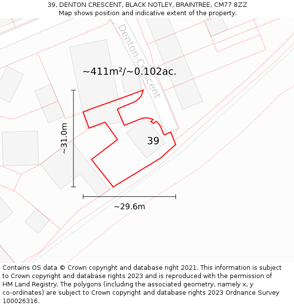 39, DENTON CRESCENT, BLACK NOTLEY, BRAINTREE, CM77 8ZZ: Plot and title map