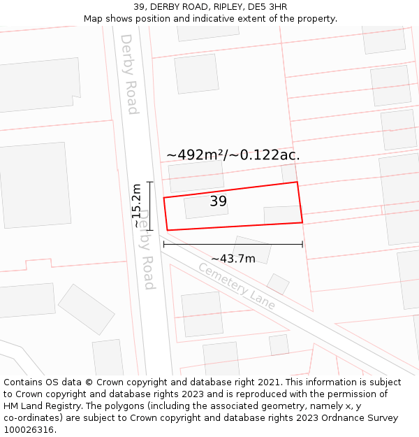 39, DERBY ROAD, RIPLEY, DE5 3HR: Plot and title map