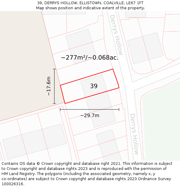 39, DERRYS HOLLOW, ELLISTOWN, COALVILLE, LE67 1FT: Plot and title map