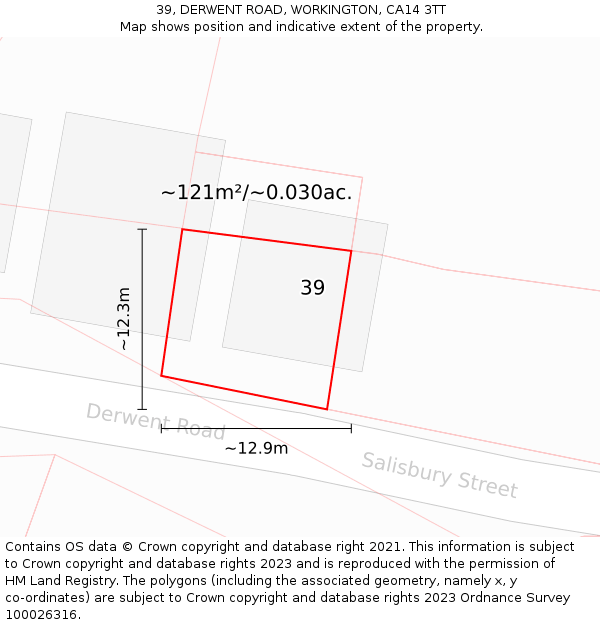 39, DERWENT ROAD, WORKINGTON, CA14 3TT: Plot and title map