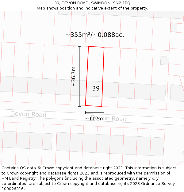 39, DEVON ROAD, SWINDON, SN2 1PQ: Plot and title map