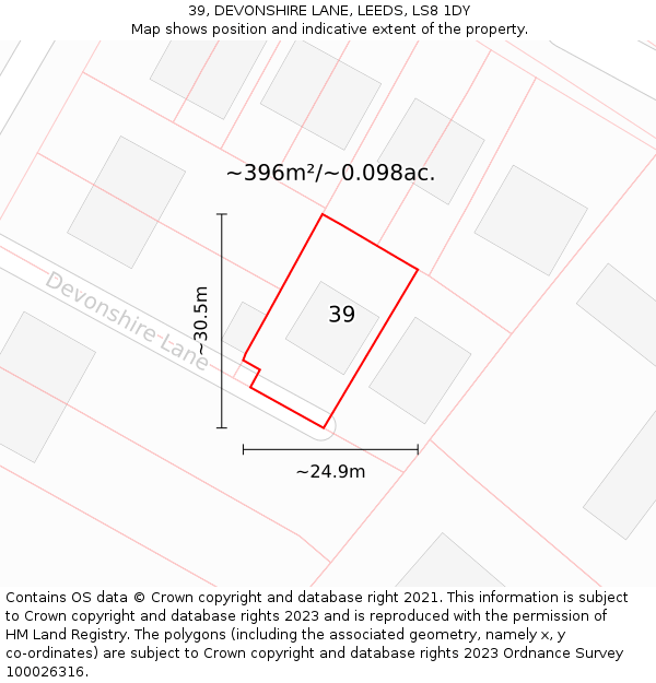 39, DEVONSHIRE LANE, LEEDS, LS8 1DY: Plot and title map
