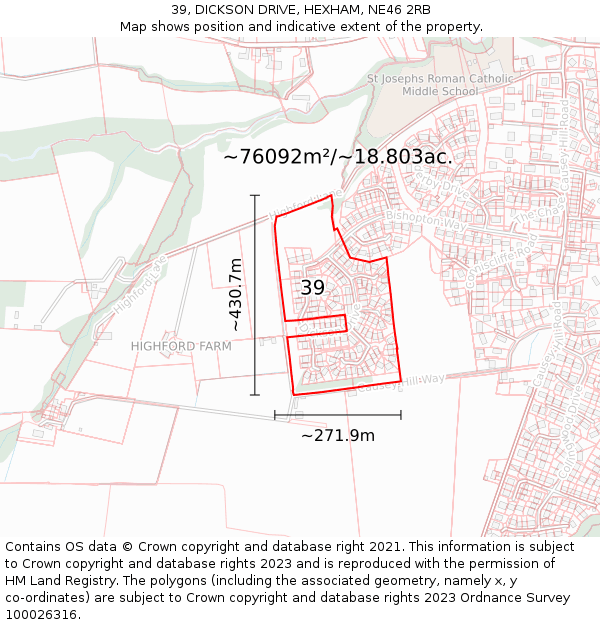 39, DICKSON DRIVE, HEXHAM, NE46 2RB: Plot and title map