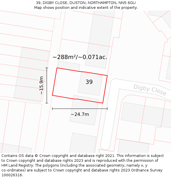 39, DIGBY CLOSE, DUSTON, NORTHAMPTON, NN5 6GU: Plot and title map