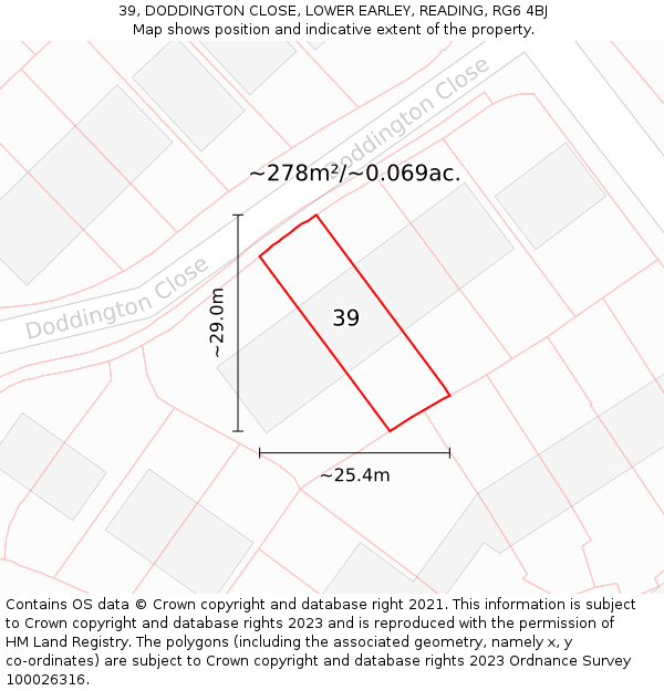 39, DODDINGTON CLOSE, LOWER EARLEY, READING, RG6 4BJ: Plot and title map
