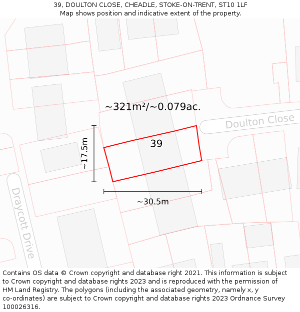 39, DOULTON CLOSE, CHEADLE, STOKE-ON-TRENT, ST10 1LF: Plot and title map