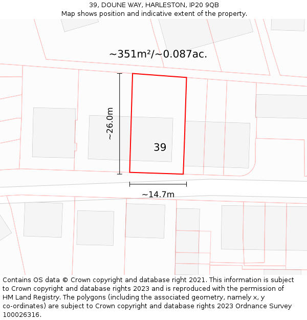 39, DOUNE WAY, HARLESTON, IP20 9QB: Plot and title map