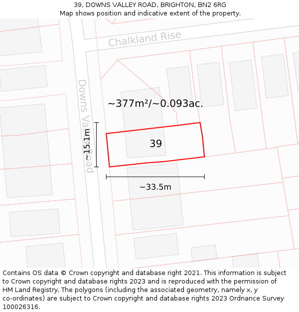 39, DOWNS VALLEY ROAD, BRIGHTON, BN2 6RG: Plot and title map