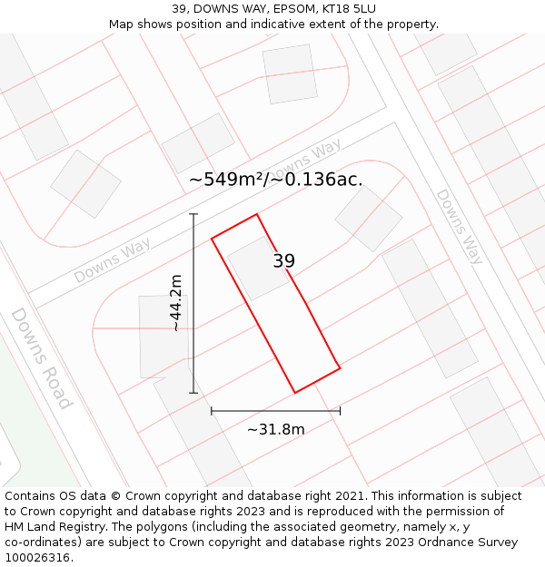 39, DOWNS WAY, EPSOM, KT18 5LU: Plot and title map