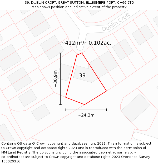 39, DUBLIN CROFT, GREAT SUTTON, ELLESMERE PORT, CH66 2TD: Plot and title map