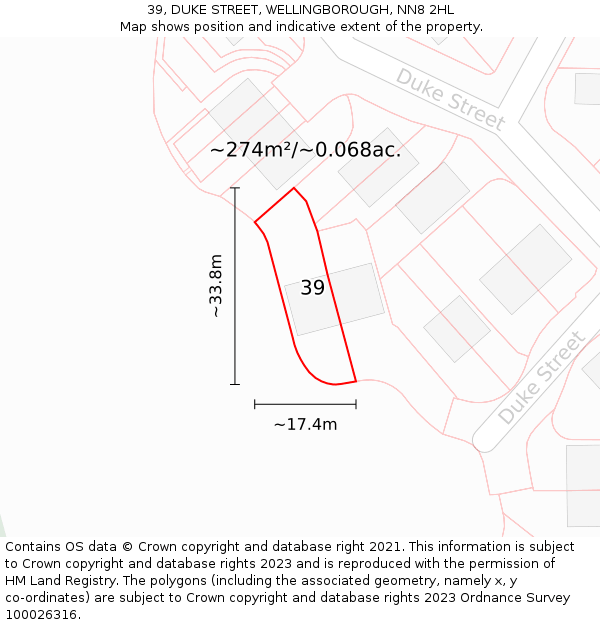 39, DUKE STREET, WELLINGBOROUGH, NN8 2HL: Plot and title map