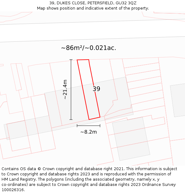 39, DUKES CLOSE, PETERSFIELD, GU32 3QZ: Plot and title map