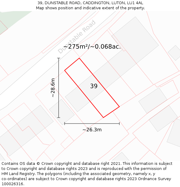 39, DUNSTABLE ROAD, CADDINGTON, LUTON, LU1 4AL: Plot and title map