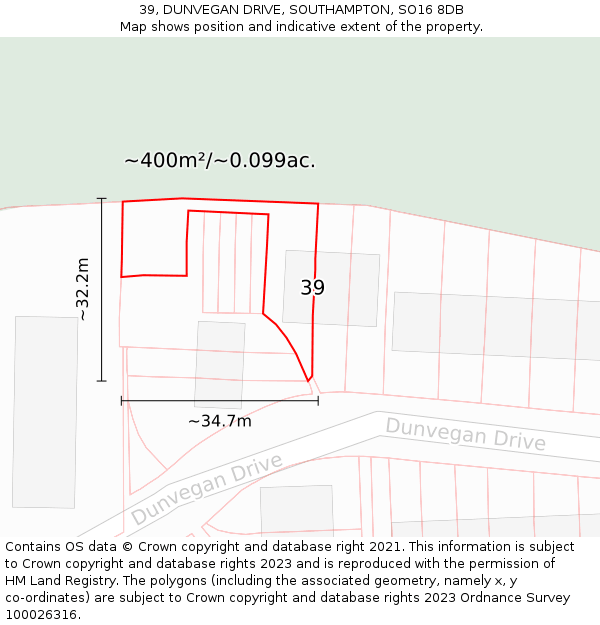 39, DUNVEGAN DRIVE, SOUTHAMPTON, SO16 8DB: Plot and title map