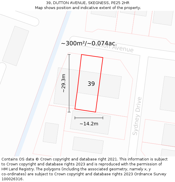 39, DUTTON AVENUE, SKEGNESS, PE25 2HR: Plot and title map