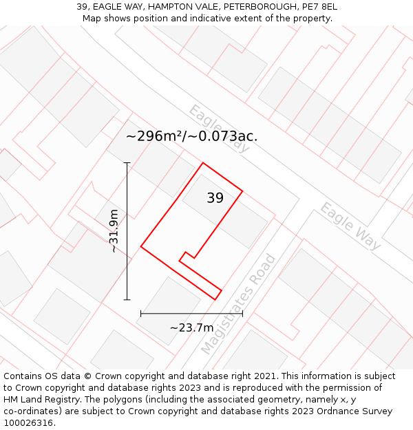 39, EAGLE WAY, HAMPTON VALE, PETERBOROUGH, PE7 8EL: Plot and title map