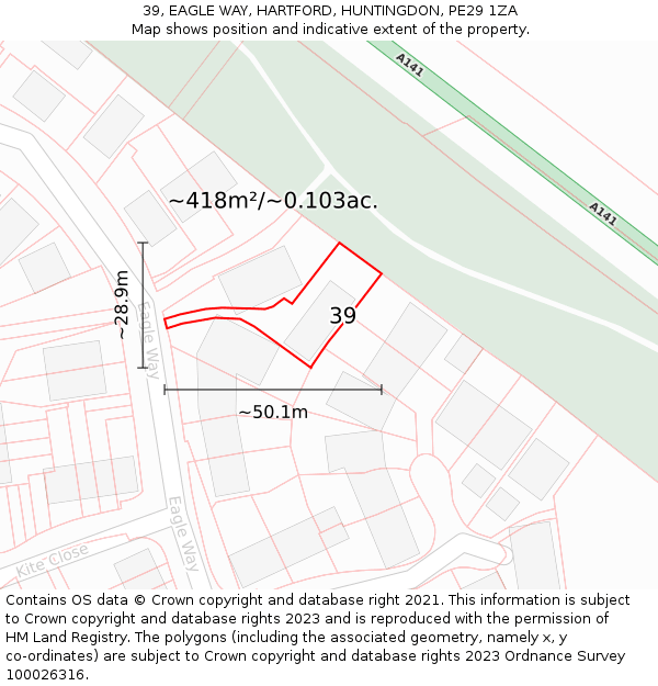 39, EAGLE WAY, HARTFORD, HUNTINGDON, PE29 1ZA: Plot and title map