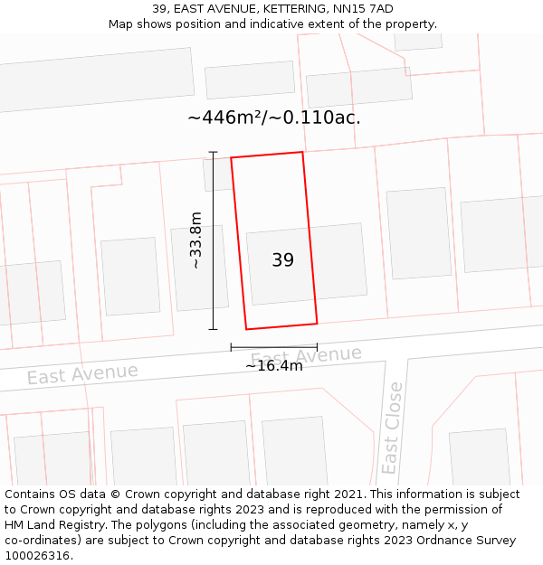 39, EAST AVENUE, KETTERING, NN15 7AD: Plot and title map