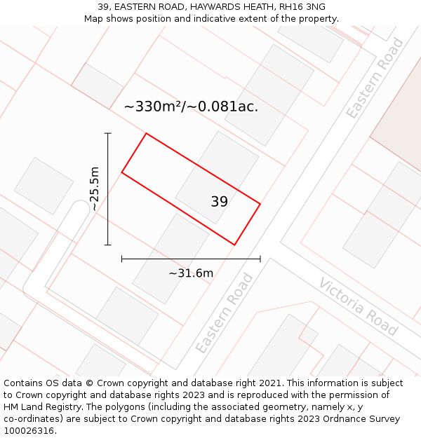 39, EASTERN ROAD, HAYWARDS HEATH, RH16 3NG: Plot and title map