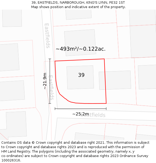 39, EASTFIELDS, NARBOROUGH, KING'S LYNN, PE32 1ST: Plot and title map
