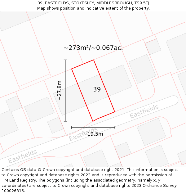 39, EASTFIELDS, STOKESLEY, MIDDLESBROUGH, TS9 5EJ: Plot and title map