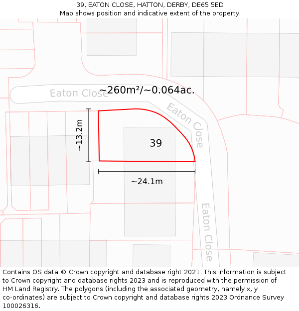 39, EATON CLOSE, HATTON, DERBY, DE65 5ED: Plot and title map
