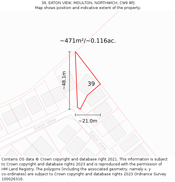 39, EATON VIEW, MOULTON, NORTHWICH, CW9 8PJ: Plot and title map