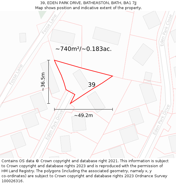 39, EDEN PARK DRIVE, BATHEASTON, BATH, BA1 7JJ: Plot and title map