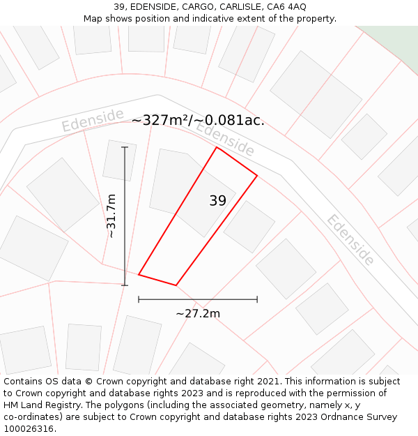 39, EDENSIDE, CARGO, CARLISLE, CA6 4AQ: Plot and title map