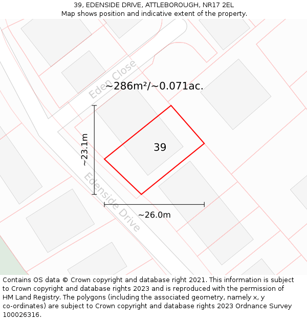 39, EDENSIDE DRIVE, ATTLEBOROUGH, NR17 2EL: Plot and title map