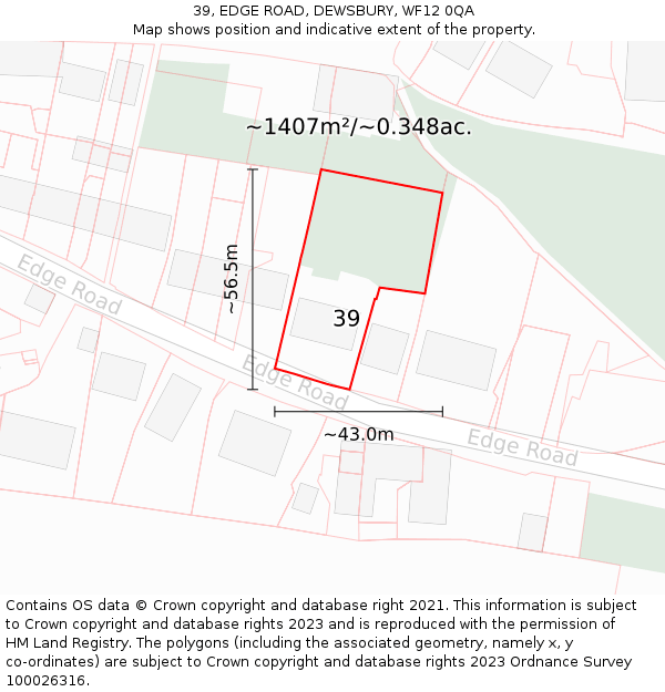 39, EDGE ROAD, DEWSBURY, WF12 0QA: Plot and title map