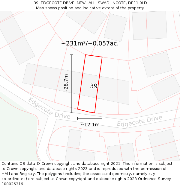 39, EDGECOTE DRIVE, NEWHALL, SWADLINCOTE, DE11 0LD: Plot and title map