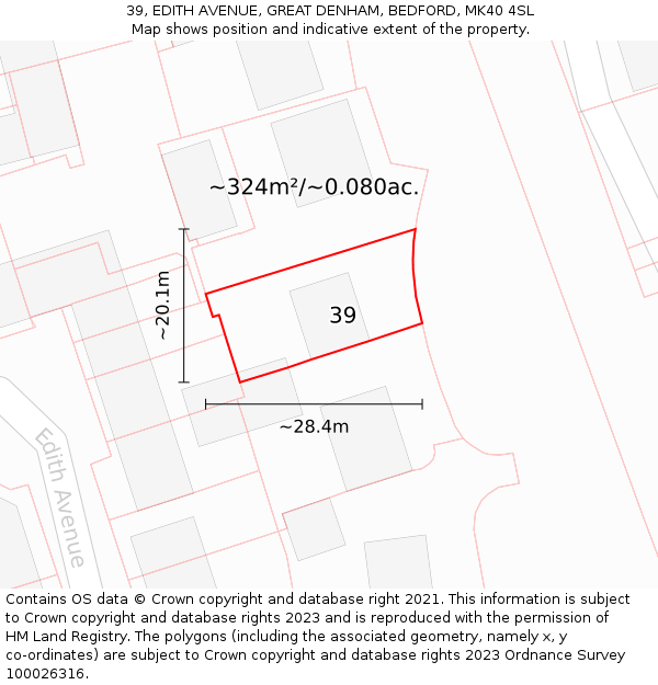 39, EDITH AVENUE, GREAT DENHAM, BEDFORD, MK40 4SL: Plot and title map