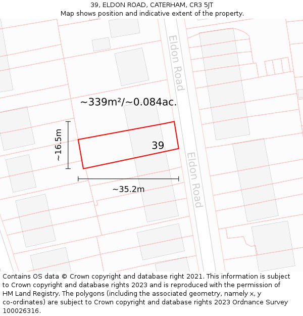 39, ELDON ROAD, CATERHAM, CR3 5JT: Plot and title map