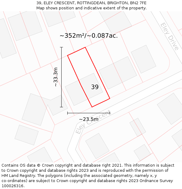 39, ELEY CRESCENT, ROTTINGDEAN, BRIGHTON, BN2 7FE: Plot and title map