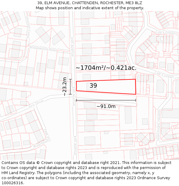 39, ELM AVENUE, CHATTENDEN, ROCHESTER, ME3 8LZ: Plot and title map