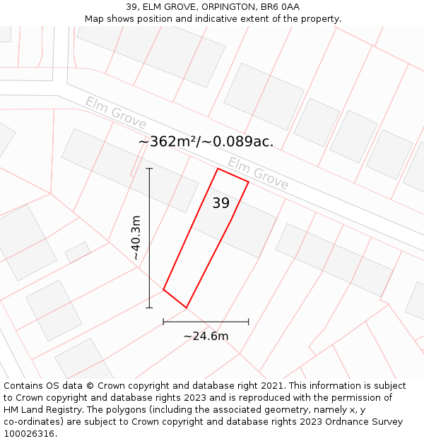 39, ELM GROVE, ORPINGTON, BR6 0AA: Plot and title map