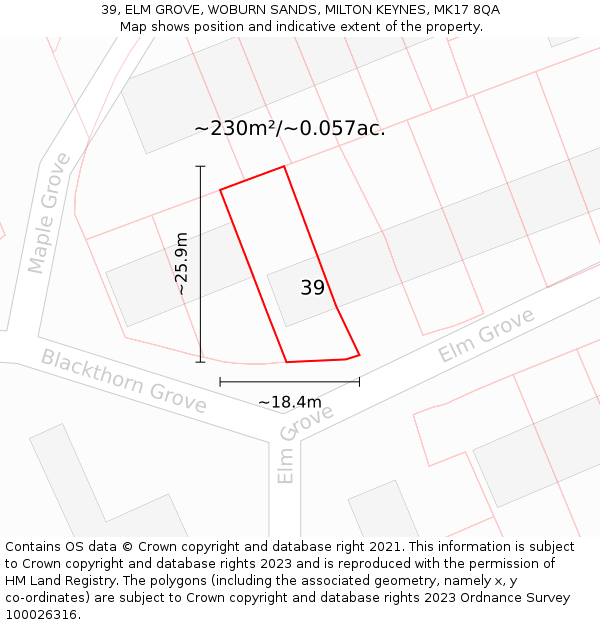 39, ELM GROVE, WOBURN SANDS, MILTON KEYNES, MK17 8QA: Plot and title map