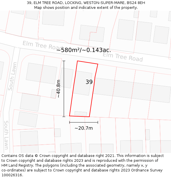 39, ELM TREE ROAD, LOCKING, WESTON-SUPER-MARE, BS24 8EH: Plot and title map