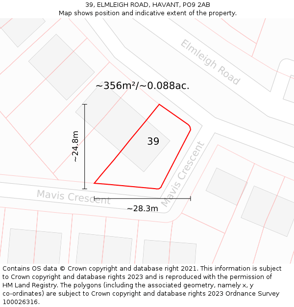 39, ELMLEIGH ROAD, HAVANT, PO9 2AB: Plot and title map