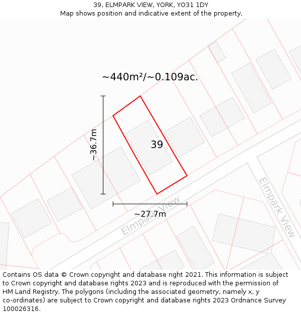 39, ELMPARK VIEW, YORK, YO31 1DY: Plot and title map