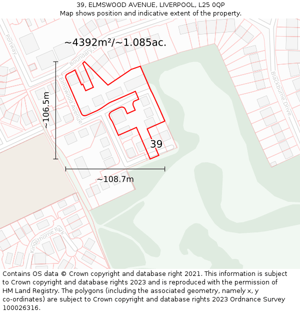 39, ELMSWOOD AVENUE, LIVERPOOL, L25 0QP: Plot and title map