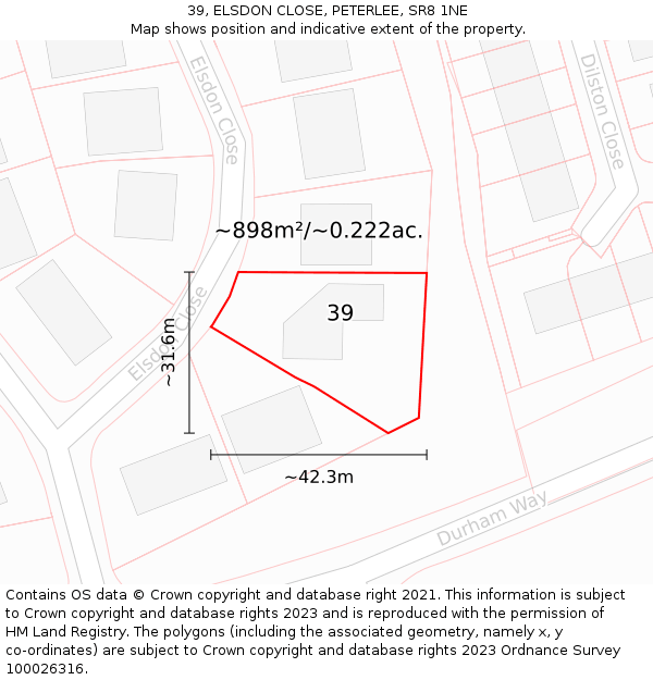 39, ELSDON CLOSE, PETERLEE, SR8 1NE: Plot and title map