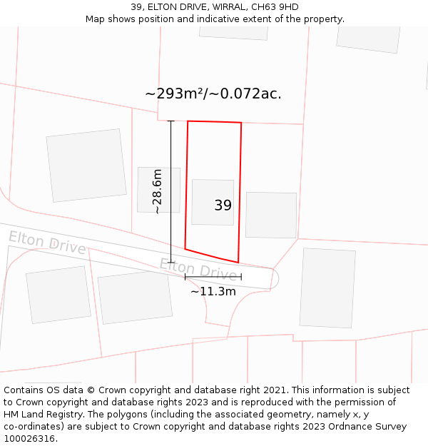 39, ELTON DRIVE, WIRRAL, CH63 9HD: Plot and title map