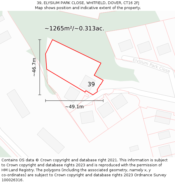 39, ELYSIUM PARK CLOSE, WHITFIELD, DOVER, CT16 2FJ: Plot and title map