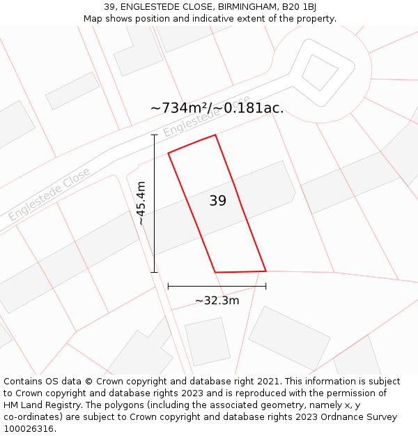 39, ENGLESTEDE CLOSE, BIRMINGHAM, B20 1BJ: Plot and title map