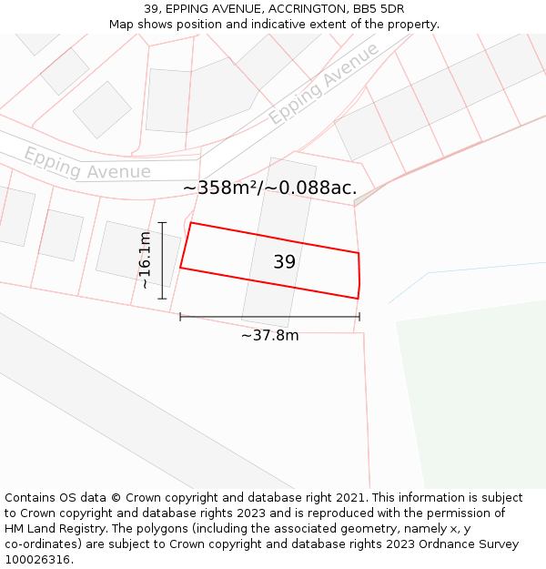 39, EPPING AVENUE, ACCRINGTON, BB5 5DR: Plot and title map