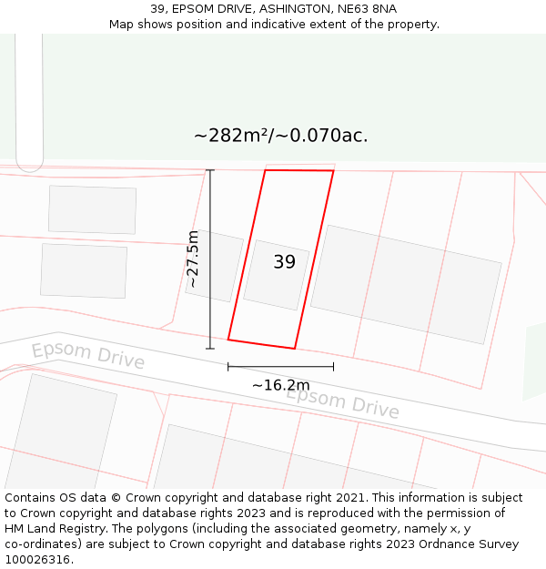 39, EPSOM DRIVE, ASHINGTON, NE63 8NA: Plot and title map