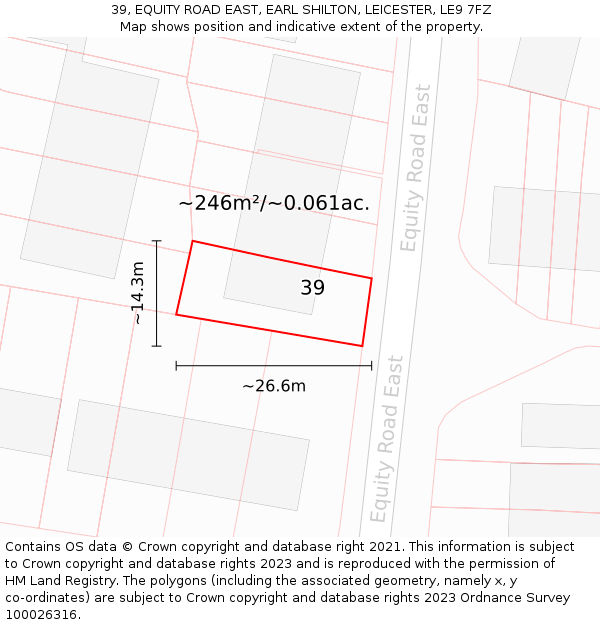 39, EQUITY ROAD EAST, EARL SHILTON, LEICESTER, LE9 7FZ: Plot and title map