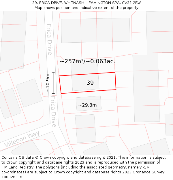 39, ERICA DRIVE, WHITNASH, LEAMINGTON SPA, CV31 2RW: Plot and title map